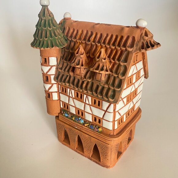 vtg clay terracotta candle tea light incense burner 6" handarbeit handmade cotta - Picture 5 of 8